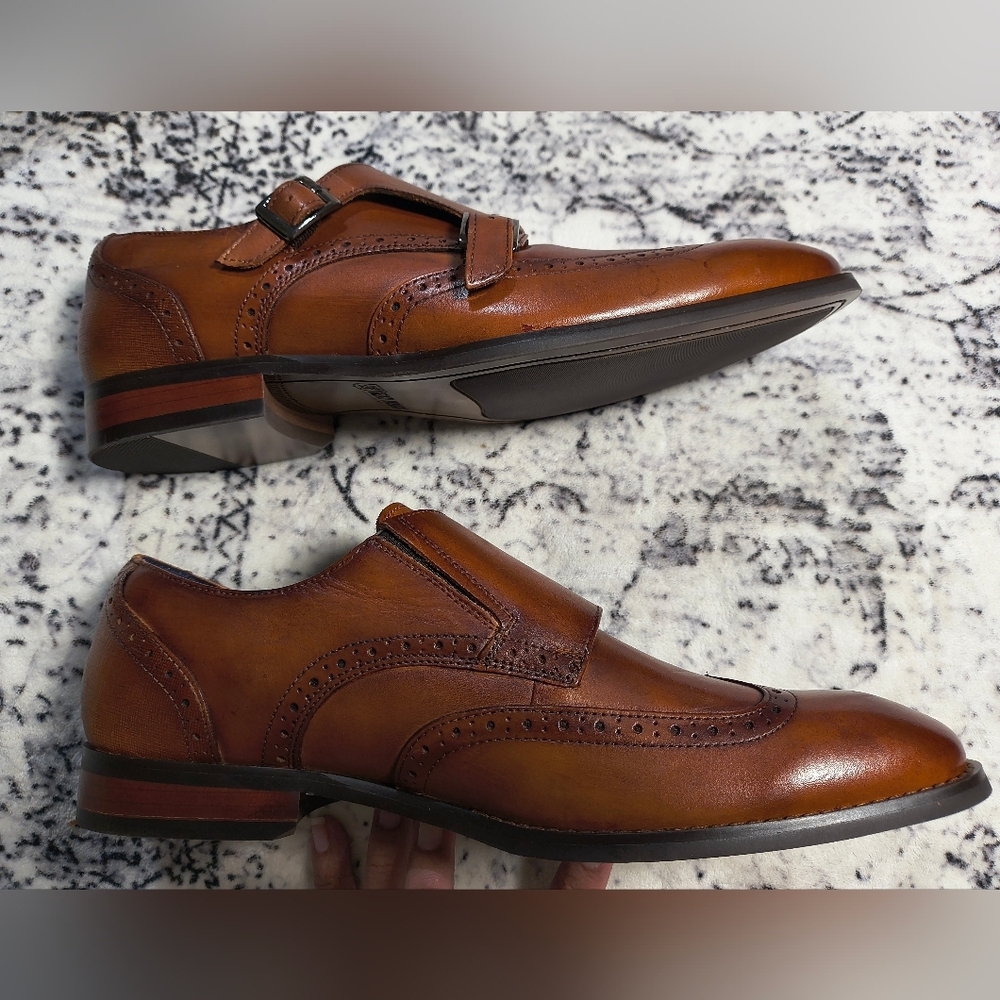 Karson Wingtip Double Monk Strap Stacy Adams Dress Shoes - Cognac US 8 Defective - Picture 7 of 9
